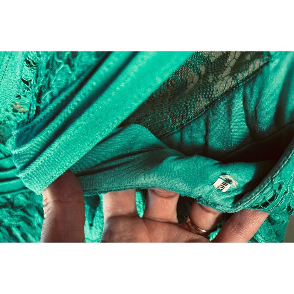 Tadashi Shoji Sz 6 Kelly Green Lace Flair Bottom Dress READ - Picture 6 of 16